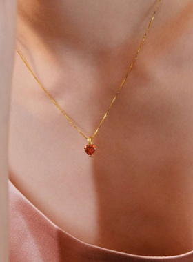 一颗小红心爱心吊坠项链女锁骨链