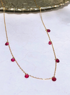 圆型红刚玉满天星项链女法式精致
