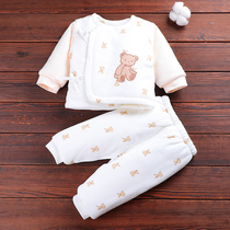 0-3 Month Baby Autumn Winter Suit Newborn Thickening Two Sets Infant Inclined Flap Lace Casual Clothes Open Crotch Pants