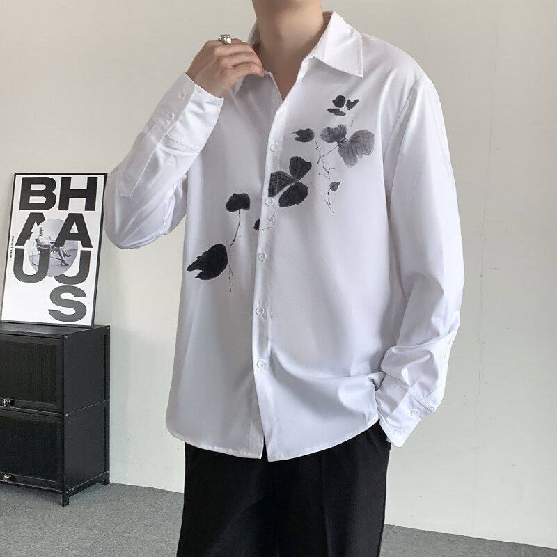 王源演唱会同款国风水墨画印花款白色衬衣潮牌新中式长袖衬衫大码,淘宝优惠券,粉丝福利购,淘宝优惠卷
