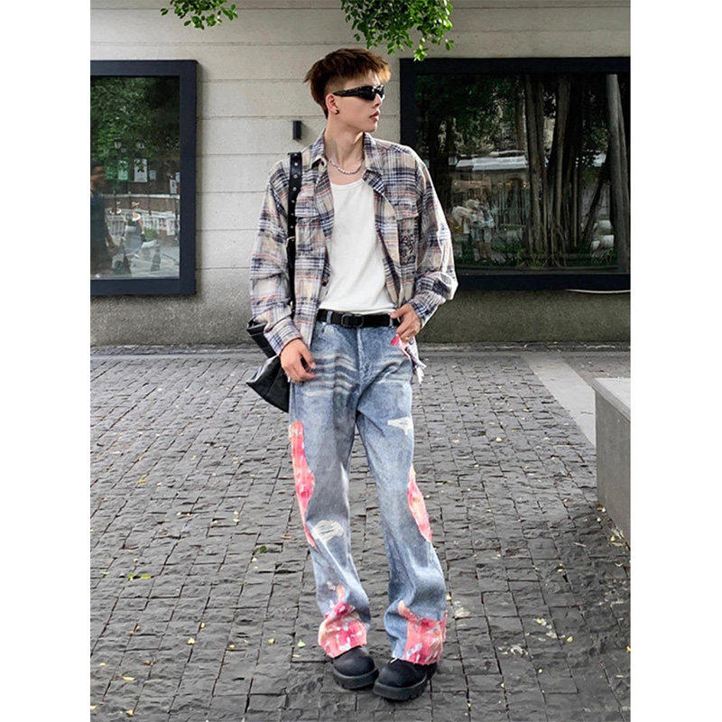 美式复古格子衬衫男生酷帅穿搭套装秋季痞帅高级感牛仔裤搭配一套,淘宝优惠券,粉丝福利购,淘宝优惠卷