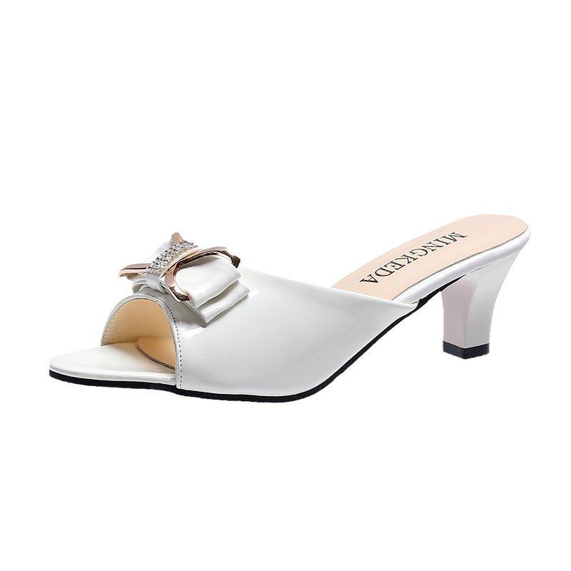 夏季44加大码女鞋43韩版中跟鱼嘴拖42时尚水钻蝴蝶结高跟凉鞋女41,淘宝优惠券,粉丝福利购,淘宝优惠卷