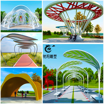 Large stainless steel gallery Sculpture Anomalous Promenade Custom Steel Structure Shading Landscape Even Gallery Creative Pavilion Manufacturer