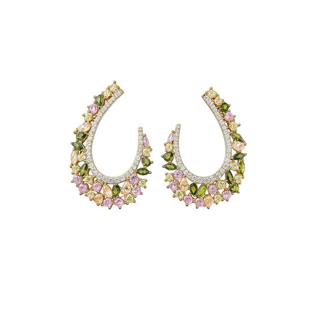 18k real gold electroplated colorful zircon luxury bracelet earrings