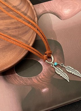 新款民族风羽毛编织流苏项链复古