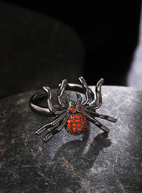 欧美跨境个性朋克风蜘蛛戒指暗