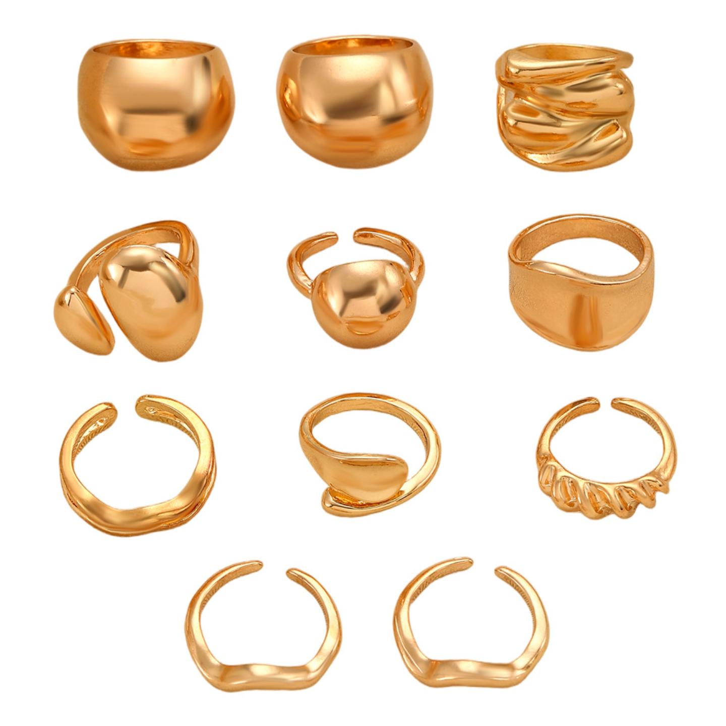 European and American personality niche design exaggerated lava lines irregular water drop glossy set ring for women