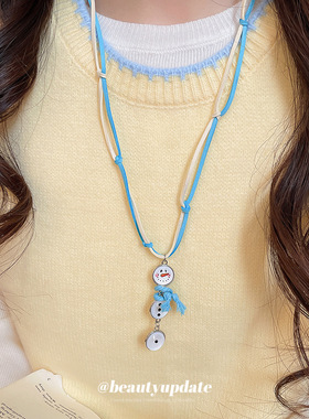 韩国绒绳带圆形雪人流苏项链卡通