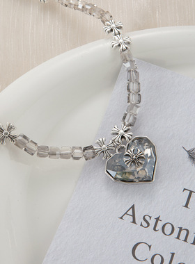 法式冷淡风颈链灰蓝色方糖水晶十