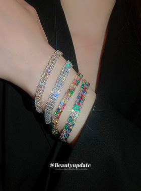 欧美跨境锆石双排几何手链轻奢高