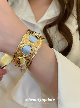 金属布艺丝巾缠绕开口手镯欧美复