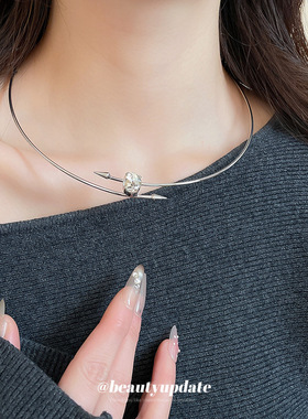 镶钻椭圆形交叉简约项圈时尚小众