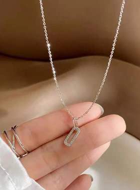 几何项链女简约轻奢锆石不锈钢