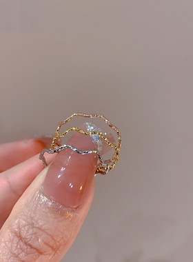 韩版个性波浪戒指女小众设计叠戴