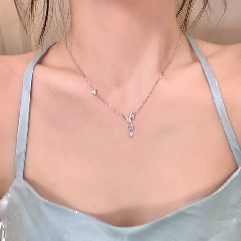 蝴蝶流苏项链女夏季小众简约冷淡风配饰轻奢气质锆石锁骨链不锈钢 - 图2