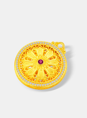 古法金色花朵吊坠女CNC精工纳米