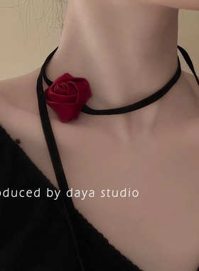 水波链玫瑰花朵复古设计感个项链