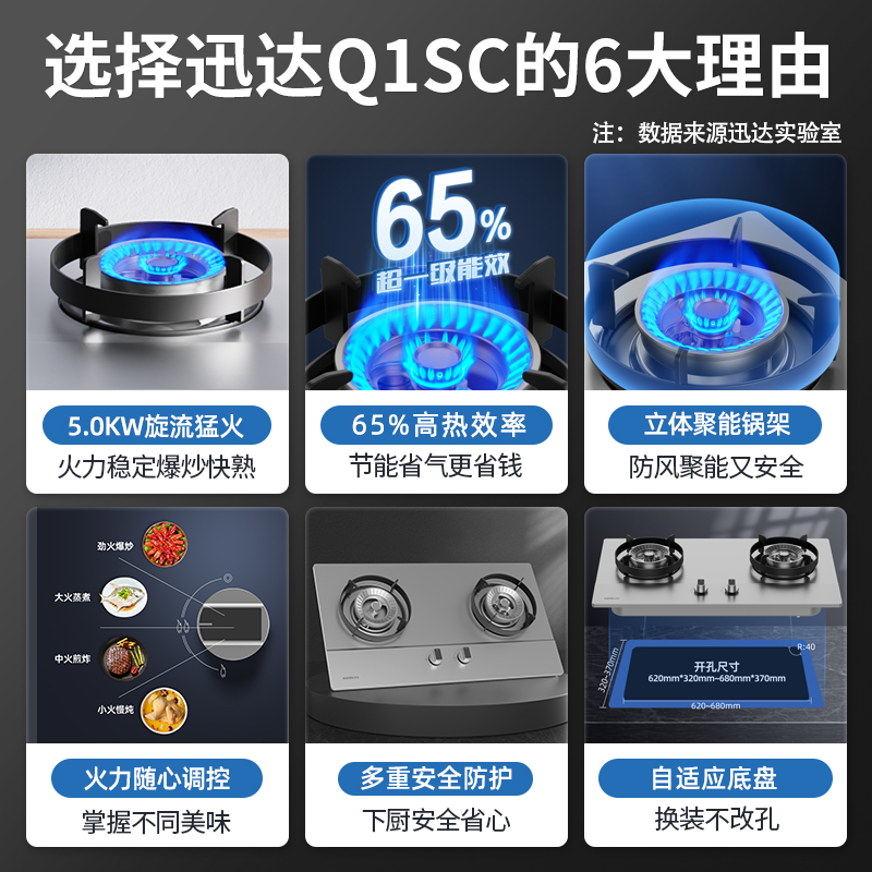 迅达燃气灶 家用双灶嵌入式天然气灶煤气不锈钢液化气灶Q1SC