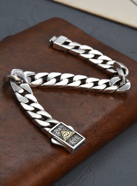 s925银手链男士十字凤纹