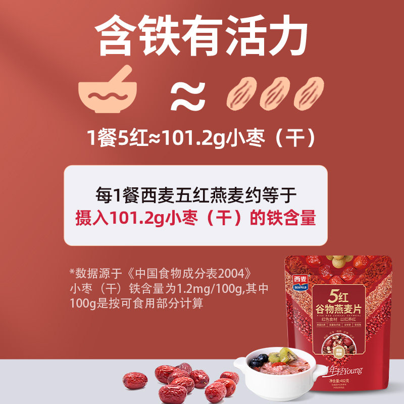 西麦5红混合谷物燕麦片490g独立小包装营养早餐即食冲饮0添加蔗糖,淘宝优惠券,粉丝福利购,淘宝优惠卷