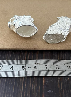 纯银小号虎头吊坠白银套托镶嵌银套牙尖配件男士项链狗牙尖套