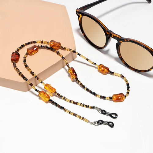 眼镜挂链墨镜口罩挂绳明星同款玳瑁琥珀串珠链子眼镜防滑防丢挂脖 - 图0