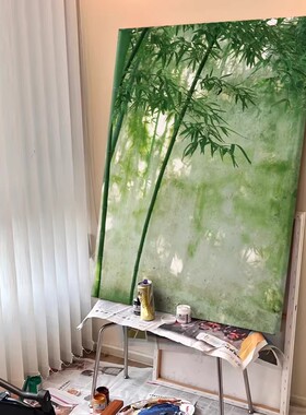 光影竹子中式装饰画绿色系仿油画水墨风景清新艺术卧室客厅摆挂画