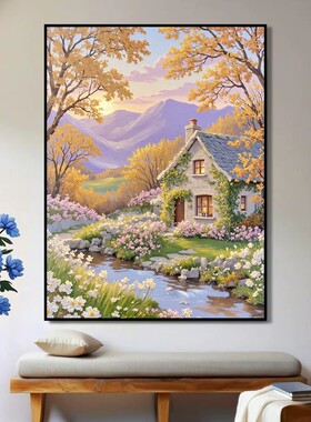 秋日风景金黄色装饰画宫崎骏小众艺术氛围感治愈清新卧室客厅挂画