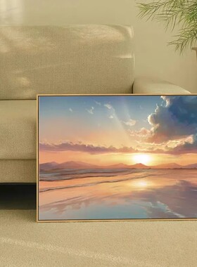 北欧日出装饰画成品仿油画风景横版高级感治愈唯美卧室客厅摆挂画