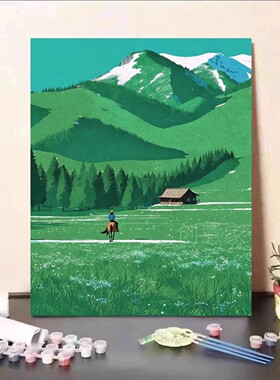 阿勒泰风景田园装饰画仿油画成品大自然清新治愈系卧室客厅摆挂画
