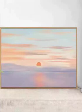 北欧海上日出横版装饰画简约仿油画风景唯美治愈系卧室客厅摆挂画