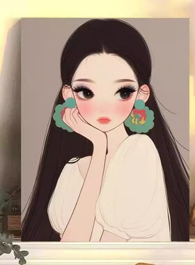 萌系女孩时尚潮流装饰画成品仿油画人物可爱高级感卧室客厅摆挂画