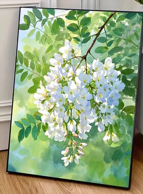 春日槐花装饰画成品仿油画风景小清新唯美治愈绿色卧室客厅摆挂画
