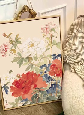 中国风景海棠花卉成品装饰画仿油画唯美新中式古典卧室客厅摆挂画