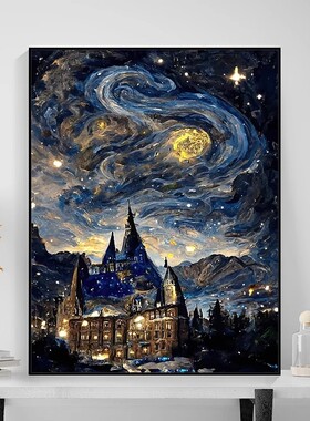 成品装饰画仿油画风景梵高莫奈世界名画复古高级感卧室客厅摆挂画