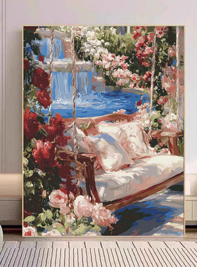 创意唯美小众艺术花卉装饰画氛围感仿油画风景治愈卧室客厅摆挂画