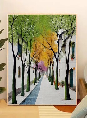 斑斓小径装饰画成品仿油画风景树国风新中式唯美餐厅卧室客厅挂画