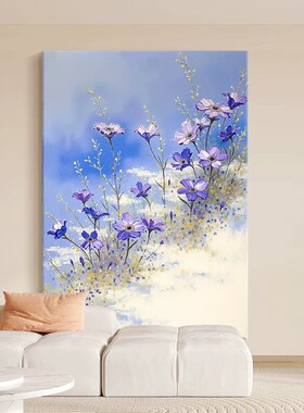 奶油风小清新紫色花丛装饰画仿油画风景小众高级感卧室客厅摆挂画
