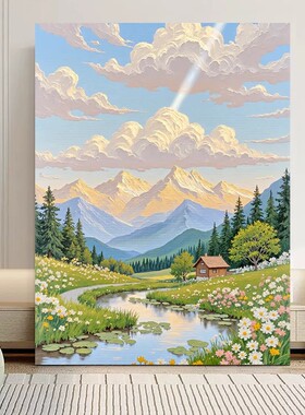 春日花海田园装饰画仿油画风景唯美卡通艺术氛围感卧室客厅摆挂画