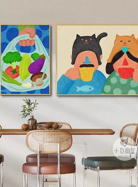 ins北欧奶油风装饰画趣味横版卡通创意人物简约餐厅卧室客厅挂画