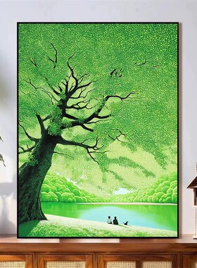 茂密森林绿色系装饰画小清新唯美治愈简约文艺氛围卧室客厅摆挂画