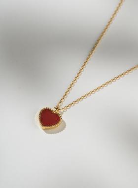 红色小众高版本爱心项链镀24K金