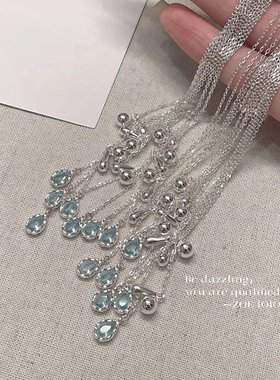 S925纯银蓝色水滴项链女可调节