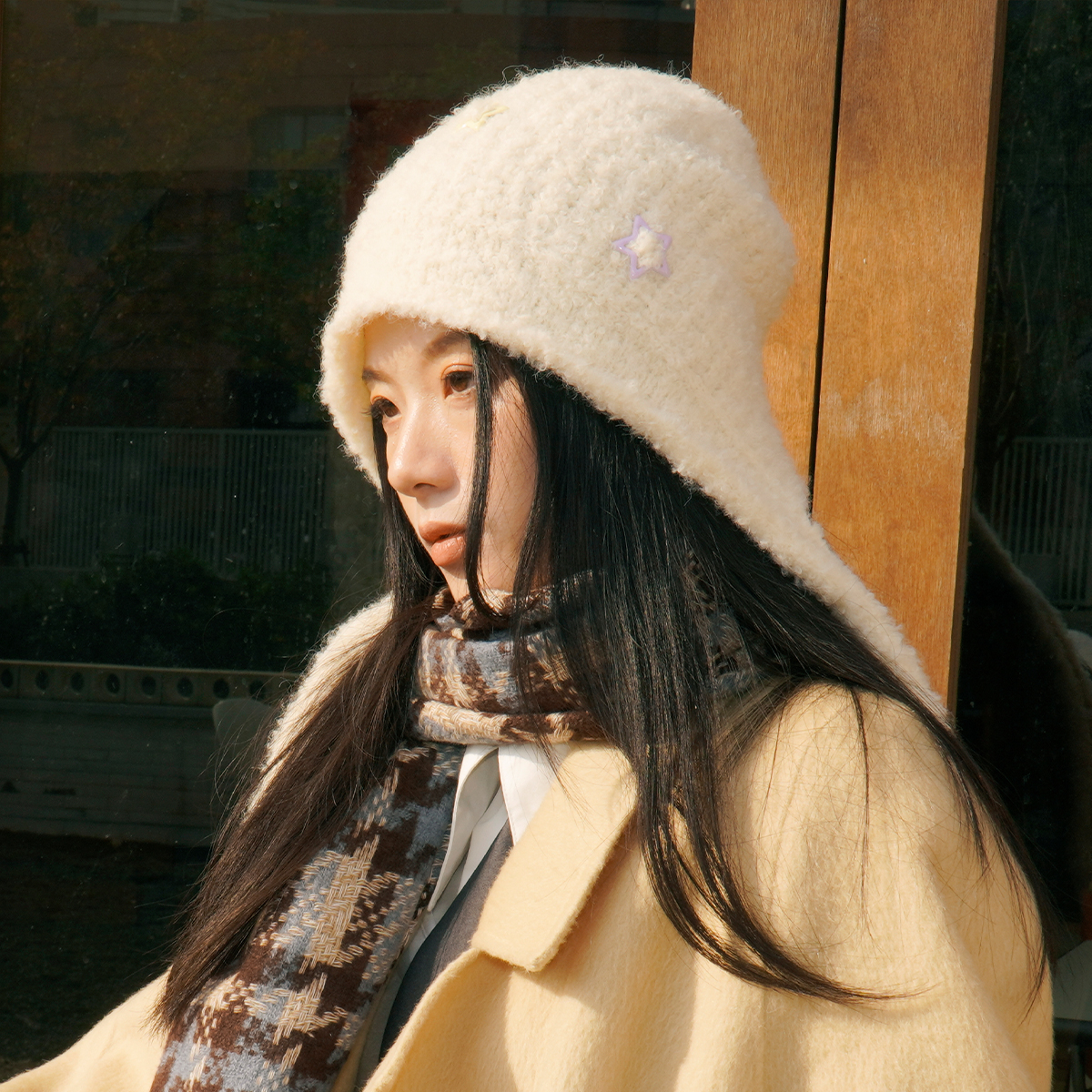 BA饰物局彩色星星毛线帽女秋冬新款百搭韩版甜美可爱水母针织帽子
