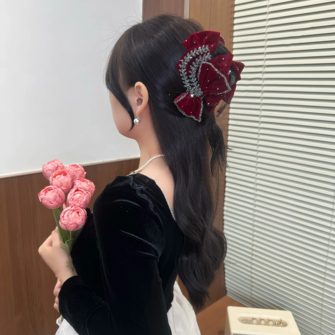 赫本丝绒麦穗水钻蝴蝶结抓夹女高级感法式大号盘发鲨鱼夹发饰头饰,淘宝优惠券,粉丝福利购,淘宝优惠卷