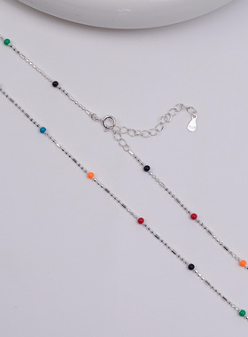 S925纯银彩虹豆豆项链甜酷锁骨链