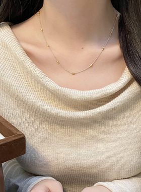 S925纯银素链车花珠桶项链侧身链