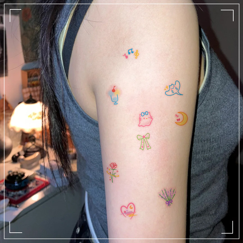 可爱小图 彩色纹身贴纸女男防水持久遮疤腿部锁骨手臂手指高级感 - 图2