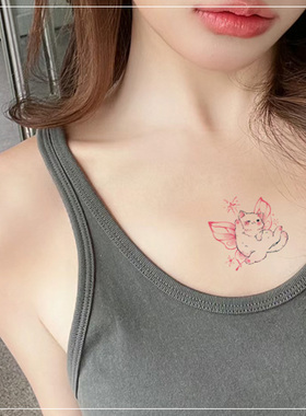 可爱天使猫咪纹身贴 女防水持久不反光卡通儿童贴纸贴画手臂锁骨