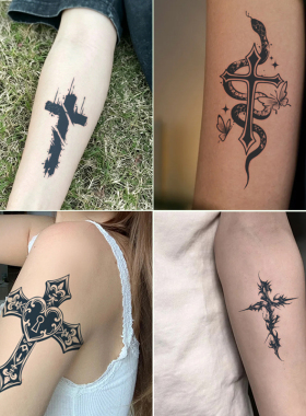 十字架草本纹身贴纸tattoo男女不反光防水持久遮疤锁骨手臂高级感